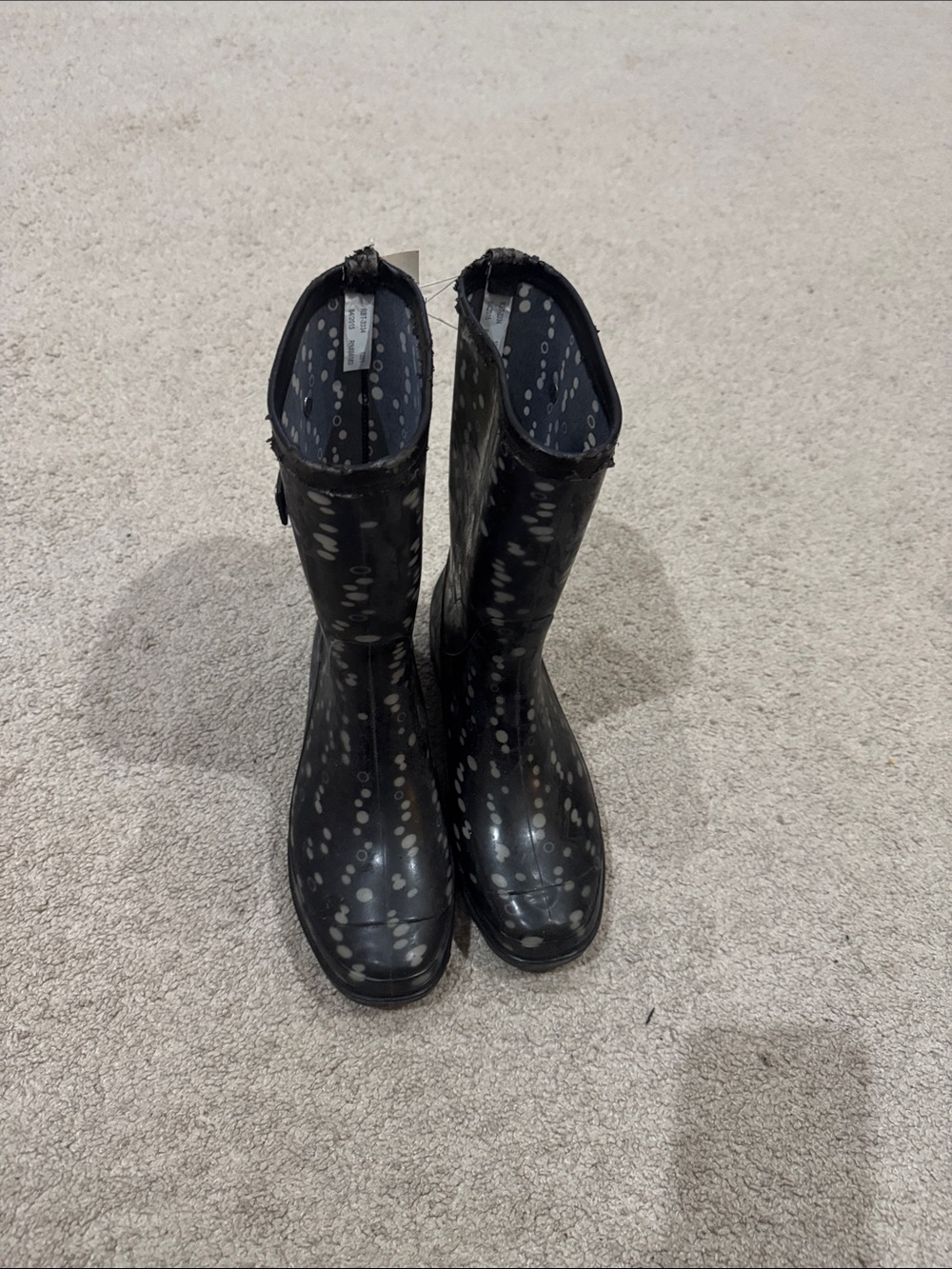 T.J.Maxx Black Polka Dot Waterproof Rain Boots